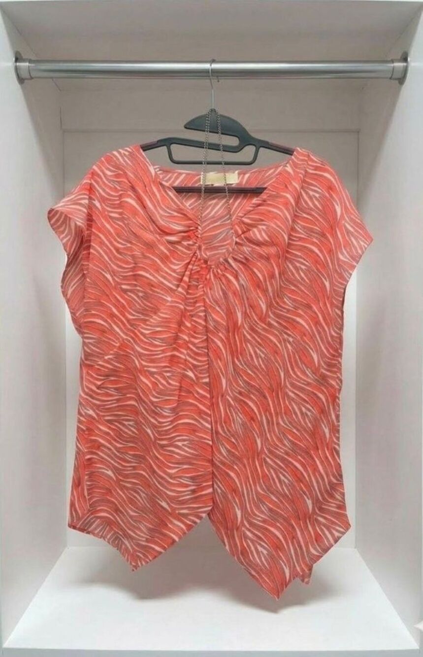 Michael Kors Coral Zebra Print Sharkbite Top